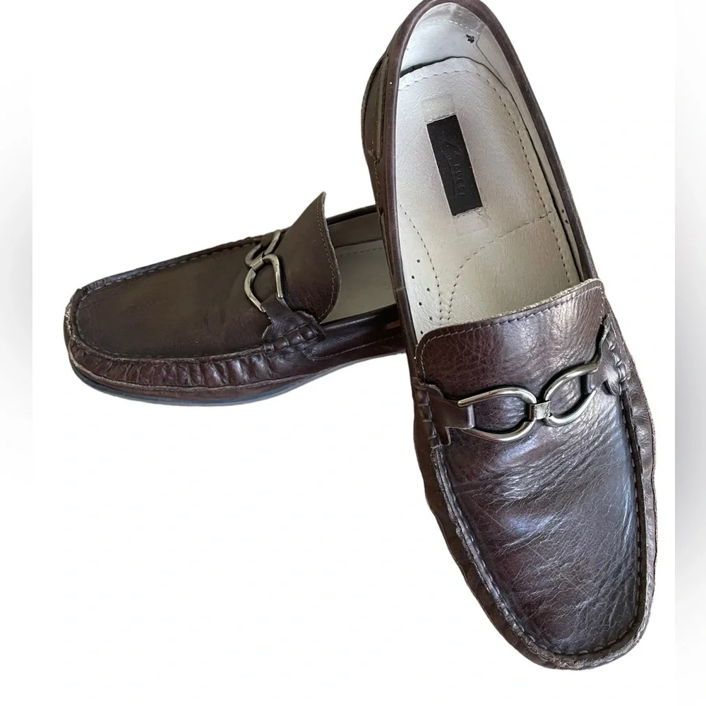 BUCCI HORSEBIT LOAFERS Size 9.5 Dark Brown with Silver Hardware